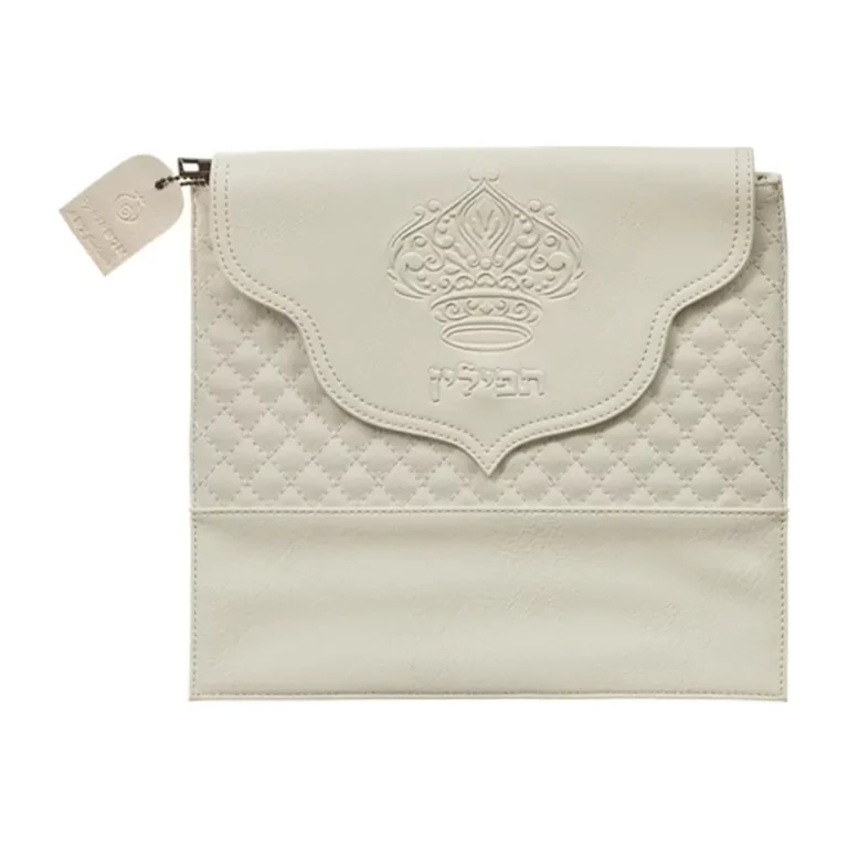 תיק תפילין דמוי עור לבן – דגם כתר