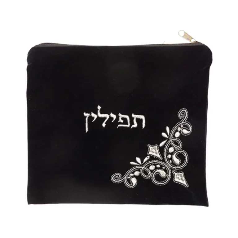 תיק תפילין קטיפה כחול כהה – רקמה מהודרת