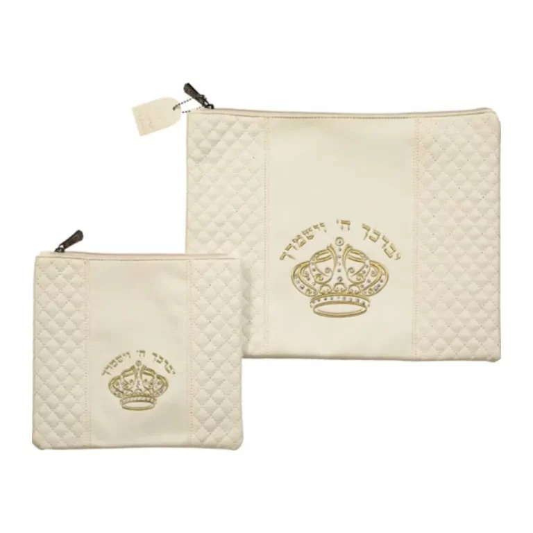נרתיק טלית ותפילין דמוי עור לבן – כתר