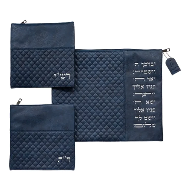 נרתיק טלית ותפילין רש"י-תם דמוי עור כחול