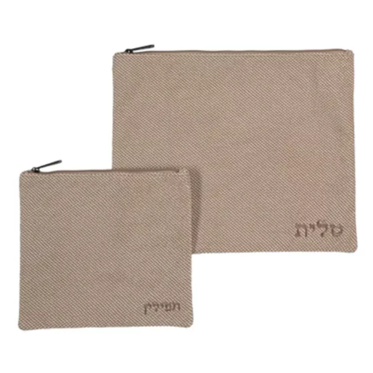 סט טלית ותפילין בד חום – דמוי פשתן