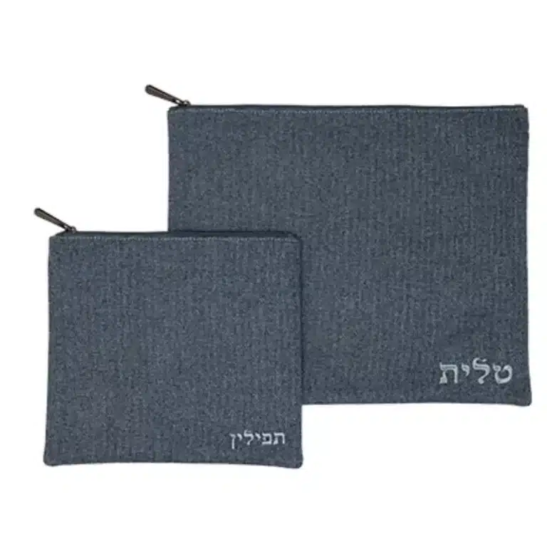 סט טלית ותפילין פשתן כחול-אפור