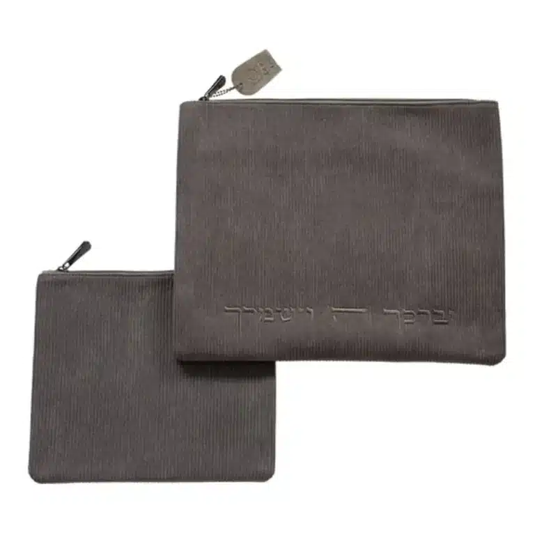 סט טלית ותפילין קורדרוי אפור – _יברכך_