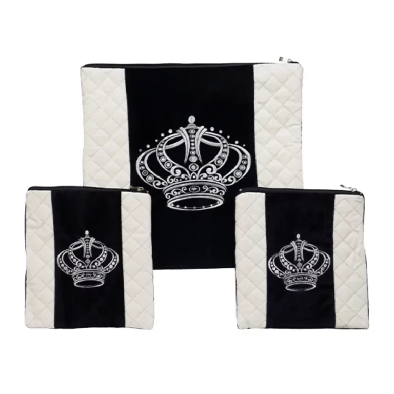 סט טלית קטיפה עם תיקי רש_י־ר_ת – דגם כתר משובץ