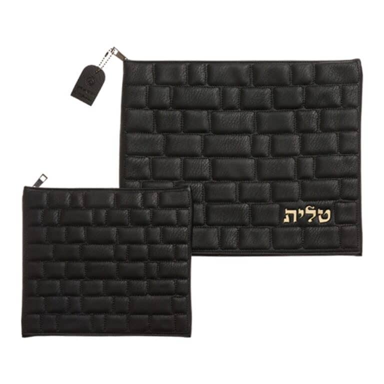 סט כיסוי לטלית ולתפילין דמוי עור דגם כותל