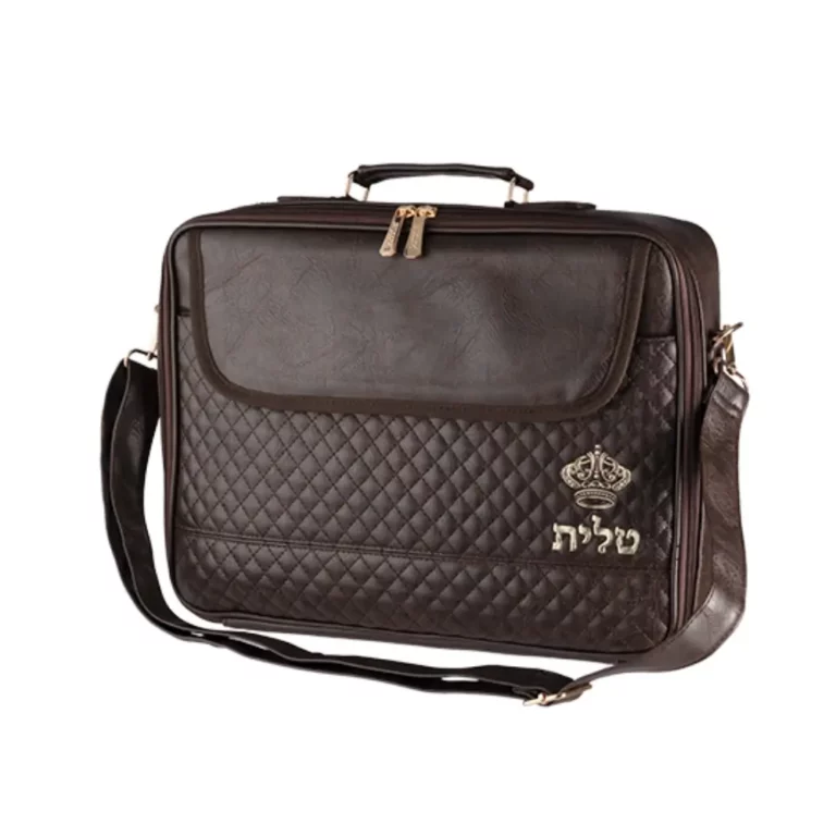 תיק טלית גדול דמוי עור חום – דגם כתר